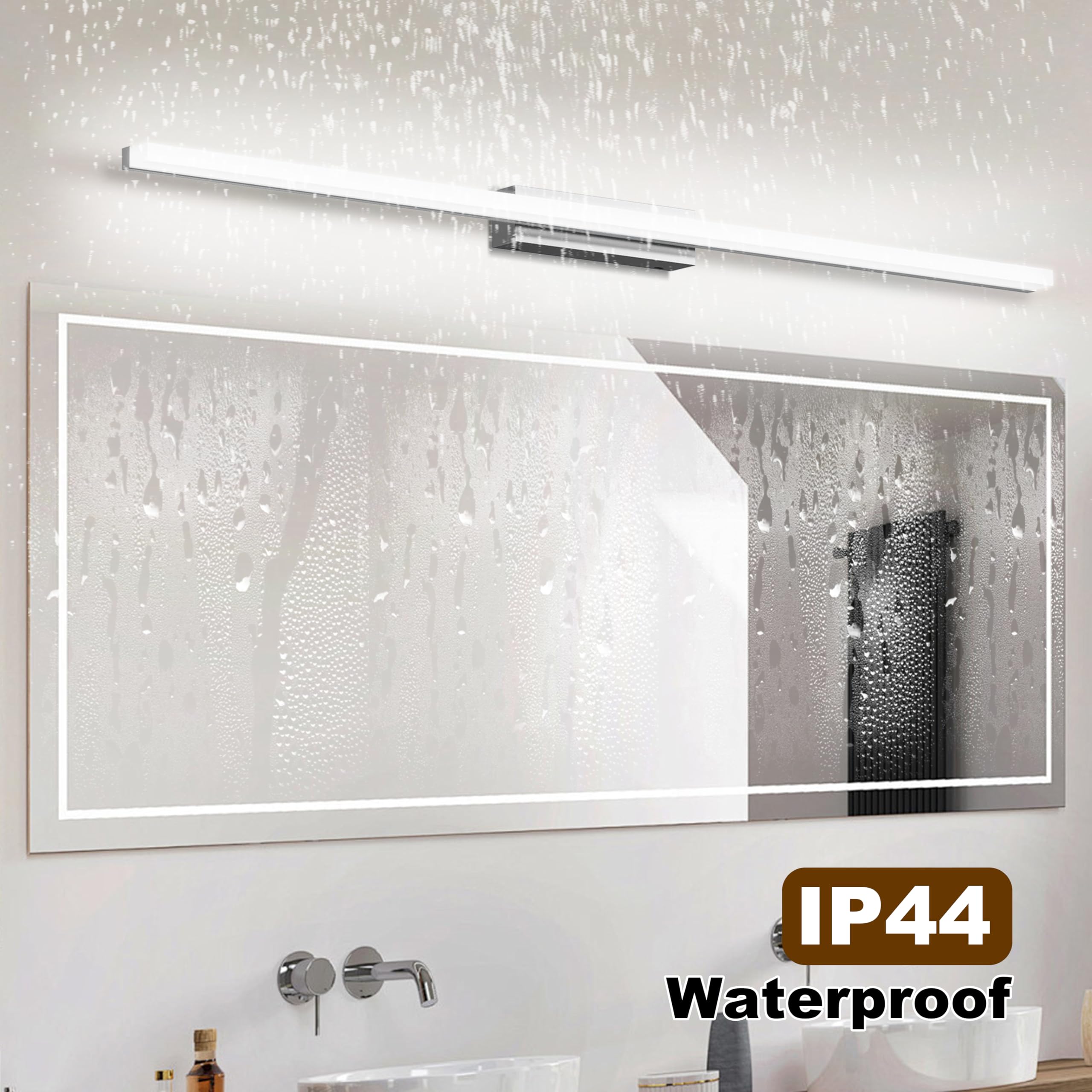 Led Aplique Espejo Baño, 100CM Luz Espejo Baño IP44 Blanco Frio 6000K Pared Luz, 20W Lampara Apliques de Para de Impermeable Plata