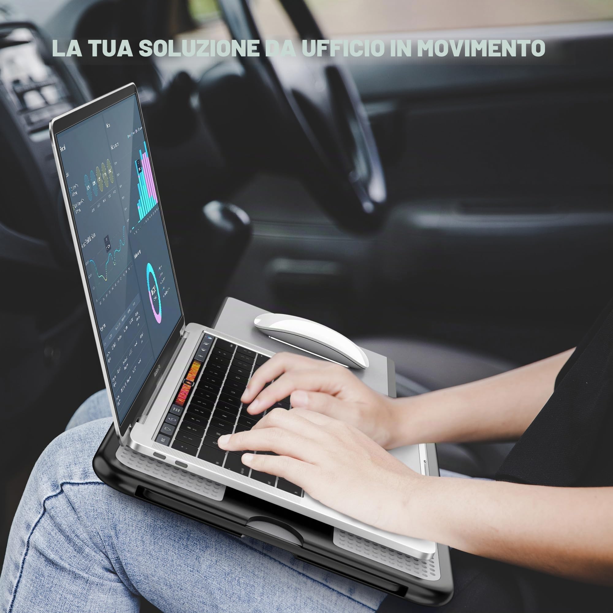 AboveTEK Supporto Portatile per Laptop con Tappetino per il Mouse - Ideale per l'Uso a Casa, in Ufficio e All'Aperto - Grigio
