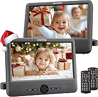 WONNIE 10 Inch Dual Screen Car DVD Players for Headrest - Play Same or Different Movies, 5Hr Rechargeable Battery, All Regions, USB/SD, Sync TV Mounts