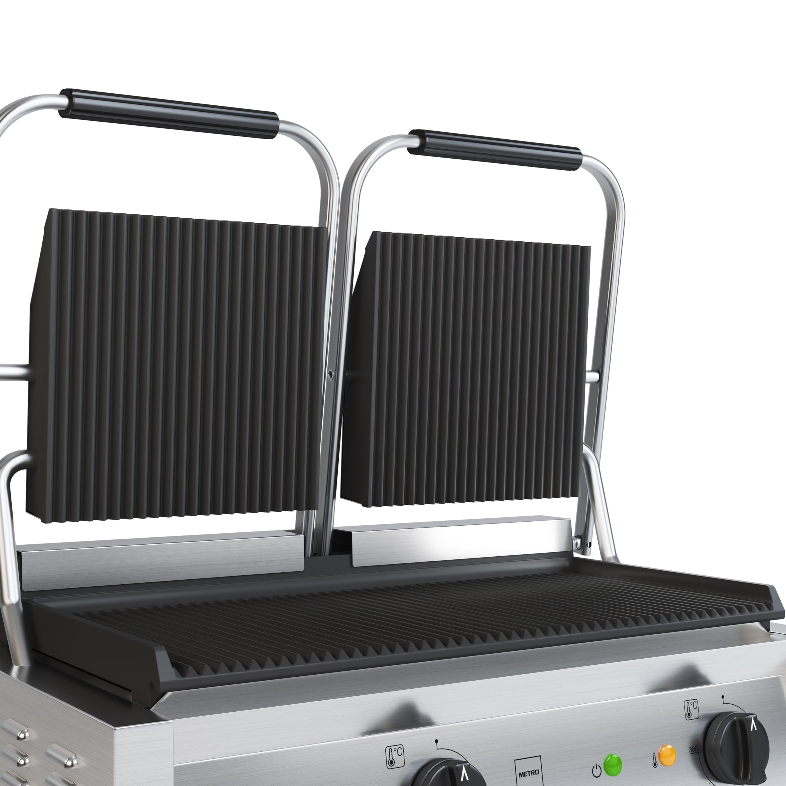METRO Professional Plancha con doble Panini grill GPG2201, acero inoxidable, 57 x 36 x 20 cm, rango de temp.: 50-300° C, 55 paninis cada 60 minutos, plata
