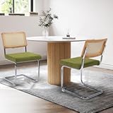 Dining Chairs Set of 2&comma; Modern Rattan Kitchen Chairs&comma; Mid Century Modern Design&comma; Polished Chrome Frame&comma; Upholstered Seat&comma; Green