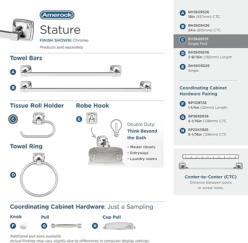 Vista 100 de Amerock Toallero negro mate – 7-9/16 pulgadas (7.559 in) de longitud – Soporte para toallas de baño y cocina Mate negro