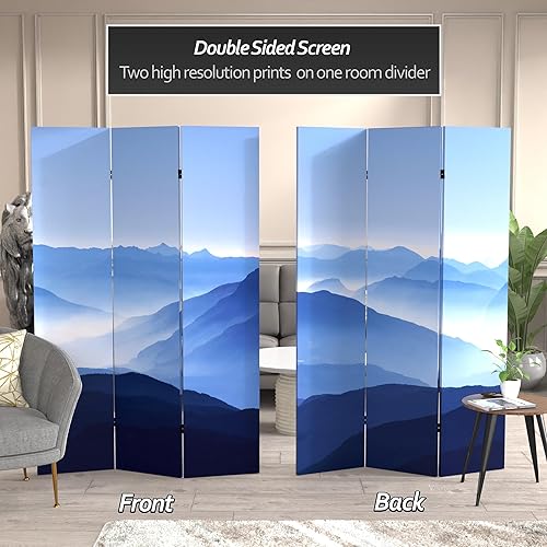 Miniatura 10 de Red Lantern Pantalla plegable de lona de montaña brumosa de doble cara de 3 pies, 6 paneles independientes y separador para dormitorio moderno y