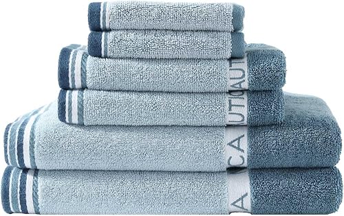Vista 26 de Nautica - Toallas de baño, 100% algodón esponjoso suave y absorbente, altamente absorbentes y de secado rápido, toallas de baño de peso medio