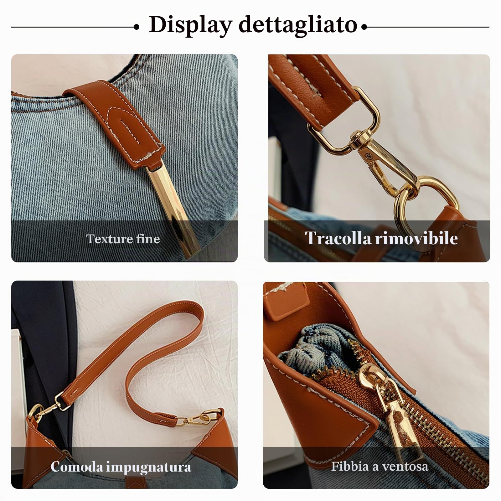 CORIOS Borsa in Denim a Spalla e Mano Elegante - Tote in Jeans Retro a Tracolla per Viaggi, Lavoro, Shopping - Blu