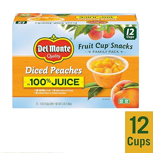 Miniatura 2 de DEL MONTE Snacks en cubitos de frutas de melocotones en cubitos en jugo de fruta 100 12 unidades 4 onzas