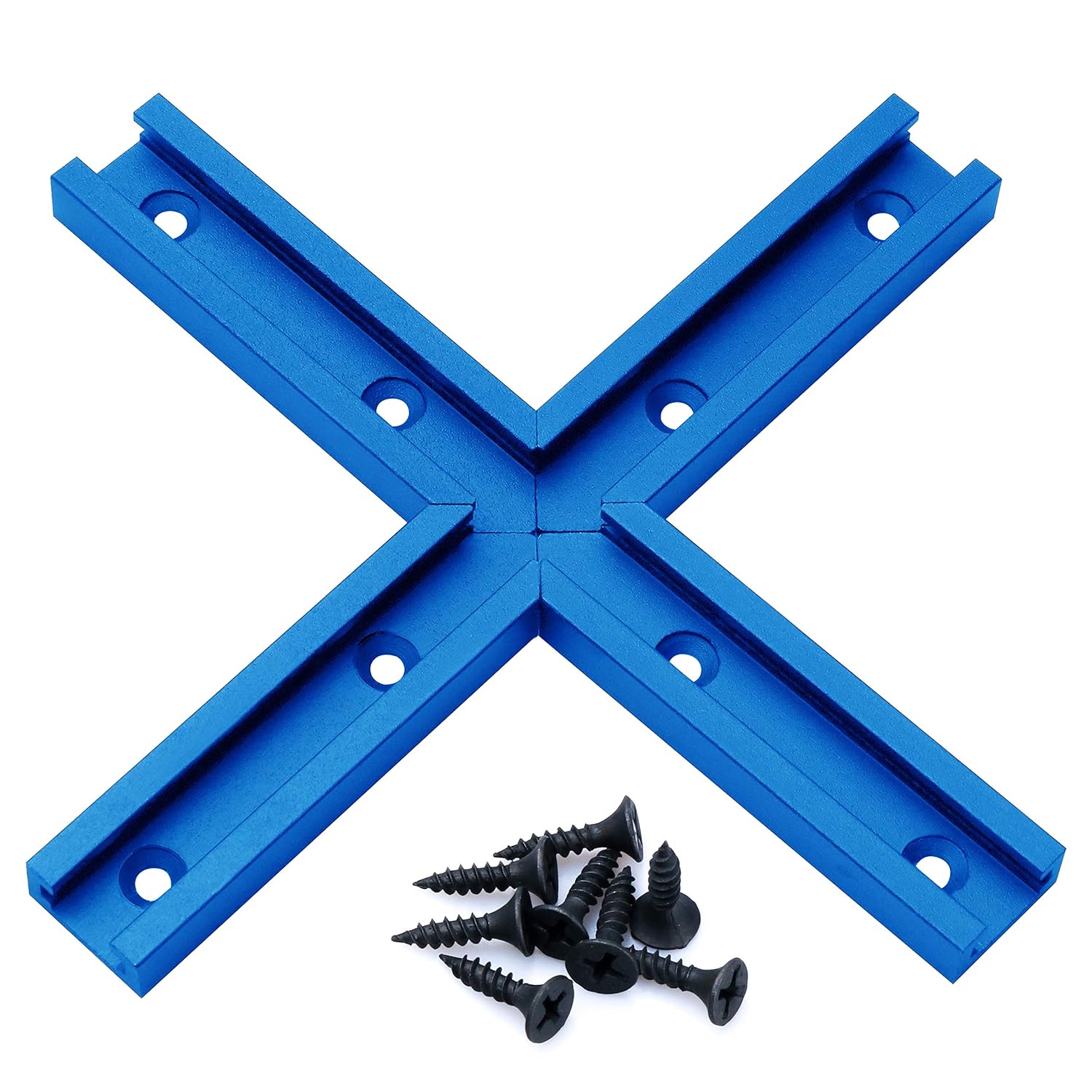 Aluminum 24 Inch T-Track with Wood Screws–Double Cut Profile Universal with Predrilled Mounting Holes -Woodworking and Clamps–Frosted Surface Anodized - 6PK (Blue)