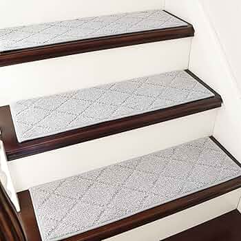 COSY HOMEER Edging Stair Treads Non-Slip Carpet Mat 28inX9in Indoor Stair Runners for Wooden Steps, Edging Stair Rugs for Kids and Dogs, 100% Polyester TPE Backing 4pcs,Grey