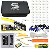 Pass Through RJ45 Ethernet Network Crimping tool Kit set, Cable Continuity Tester, 6P/8P Ethernet Passthrough Crimper Stripper Cutter tool for Cat5e Cat6 Cat7 Ct8 connectros + Boots Plier Screwdriver