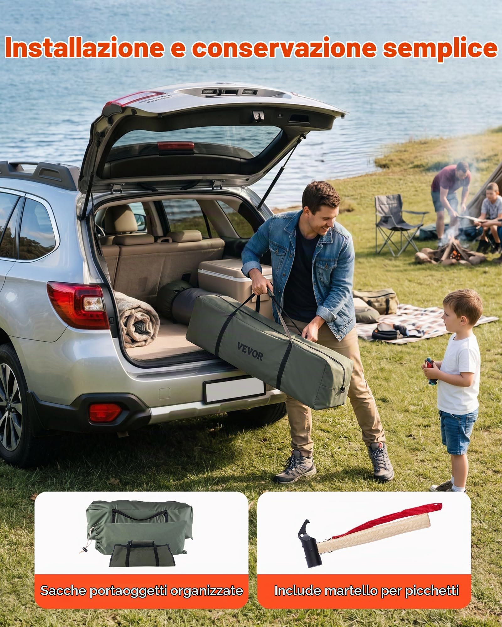 VEVOR Tenda a Campana in Tela per 4 Stagioni, Tenda Yurta 3 m per Campeggio con Presa per Stufa, Tela Traspirante, Max 3 Persone, con Pavimento Staccabile e Cerniera, per Campeggio Famiglia Glamping