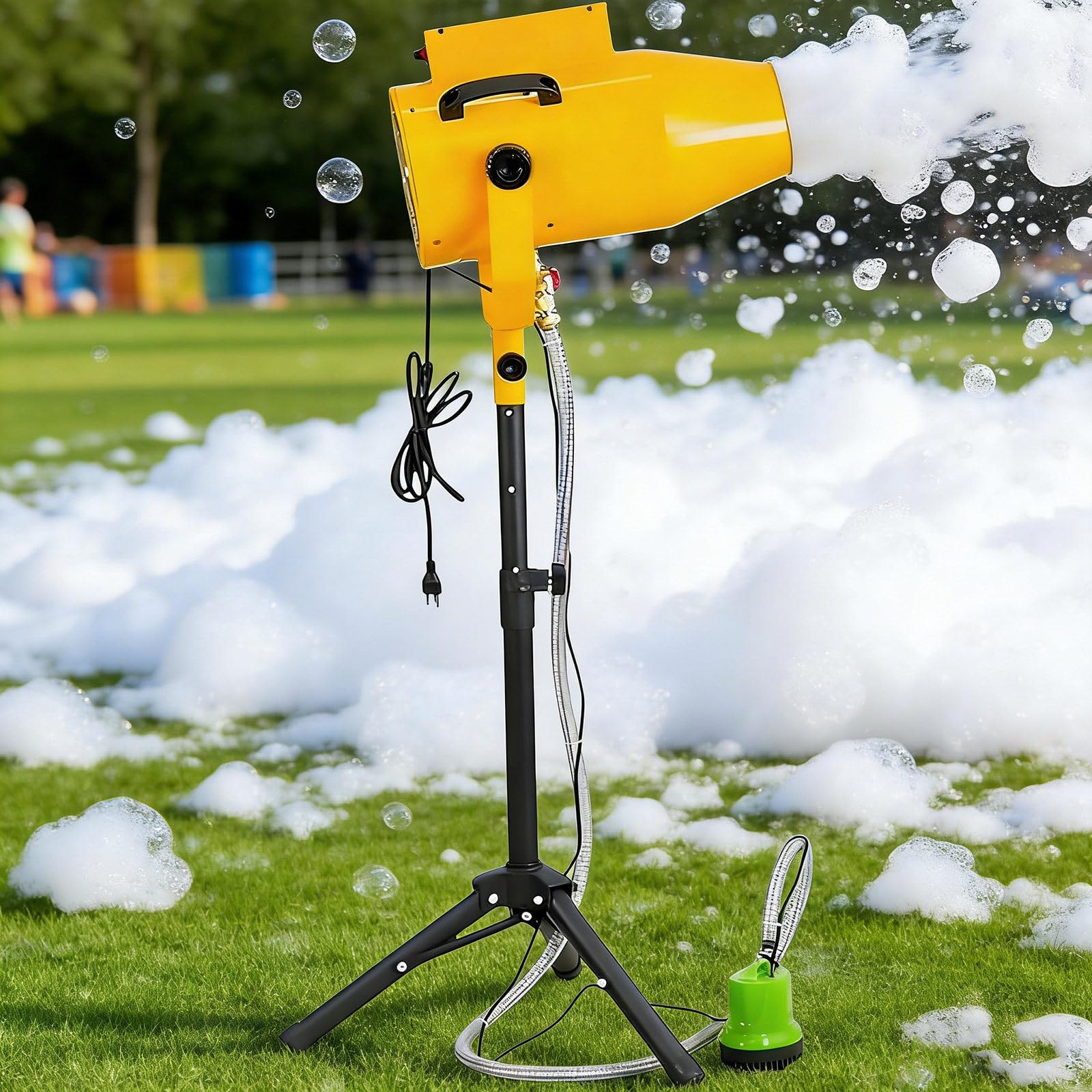 Schaumparty Maschine, 1000W Schaummaschine, Schaummacher mit Stativständer, Schaumpartymaschine für Garten, Pool, Outdoor-Events, Geburtstage, Feiern & Partys Yellow
