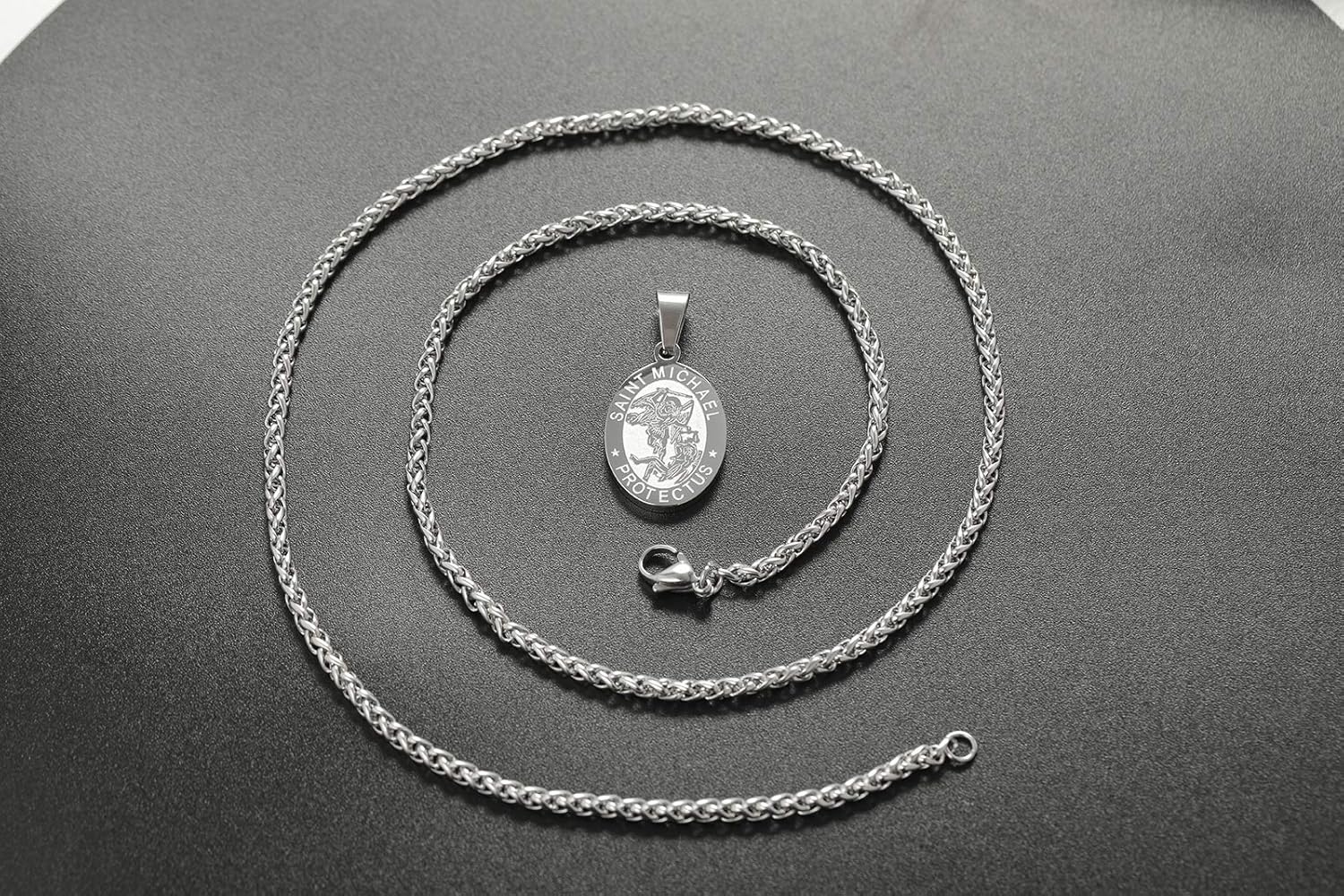 RS Saint St Michael/Christopher/Jude/Benedict/Joseph/Anthony Medal Necklace for Men Boys 24 In Religious gifts - Image 3