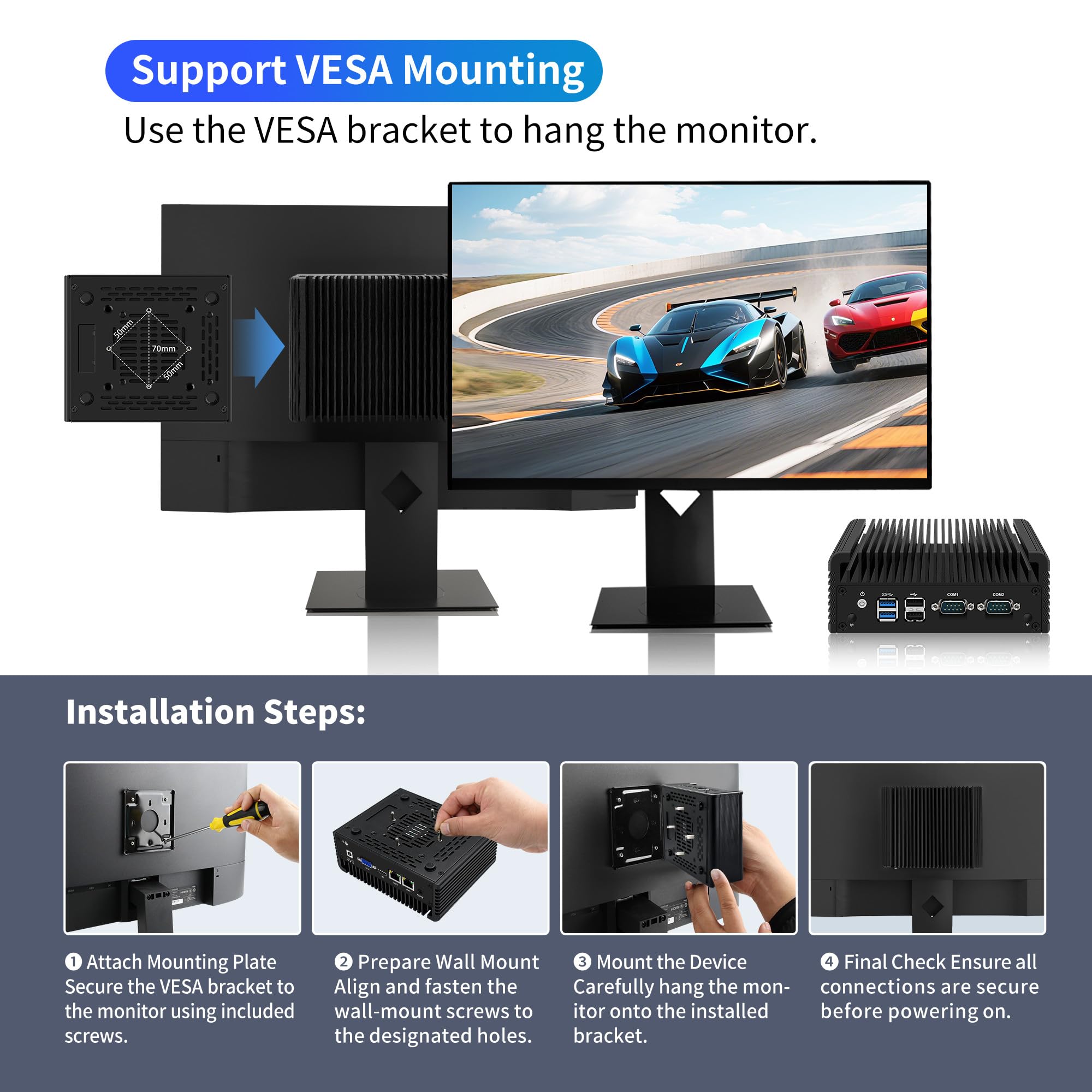 CWWK Mini PC Fanless, N2840 Industrial Embedded Computer, 2 x COM RS232/RS485, Dual Gigabit/1000M LAN, 8GB DDR3 RAM 128GB mSATA SSD, SIM, Mini-PCIe, HD, VGA, 4USB, SATA