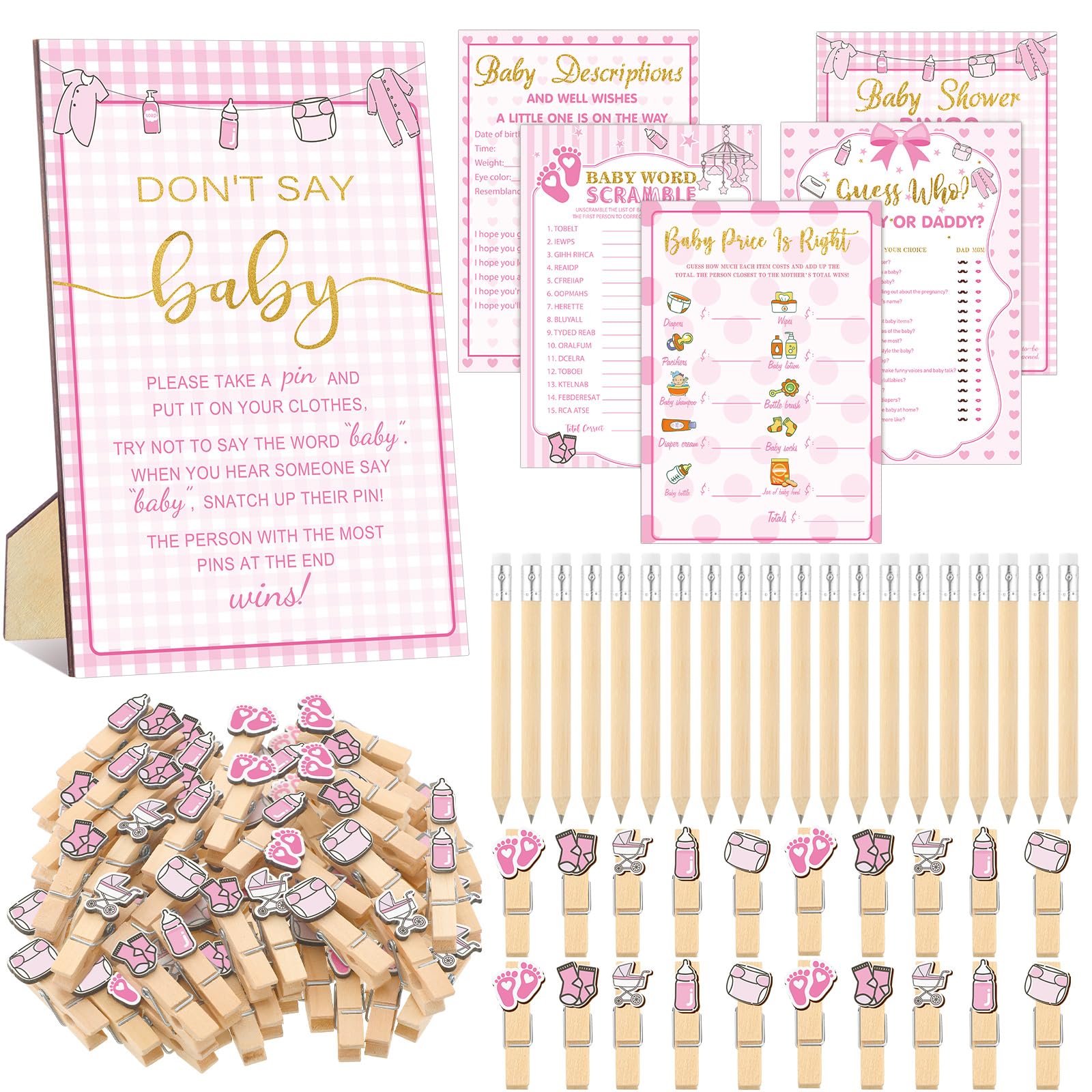 Patelai 321 Pcs Baby Shower Games Supplies, Pink Girl