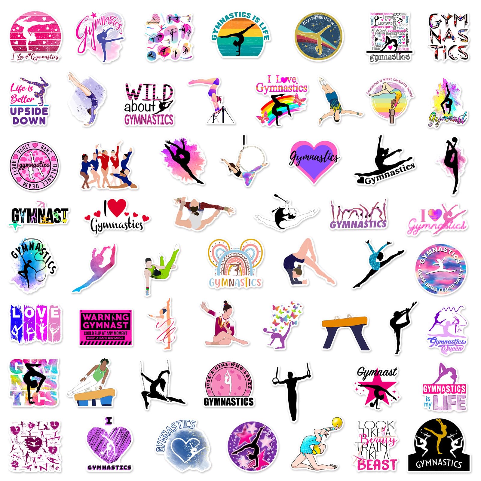 Gymnastics Stickers 50PCS for Water Bottle Laptop Guitar Luggage Cup Computer Scrapbook Skateboard Helmet Car Bumper,Gymnastic Aesthetic Waterproof Decals for Teens Girls Boys Kids Adults - Image 2