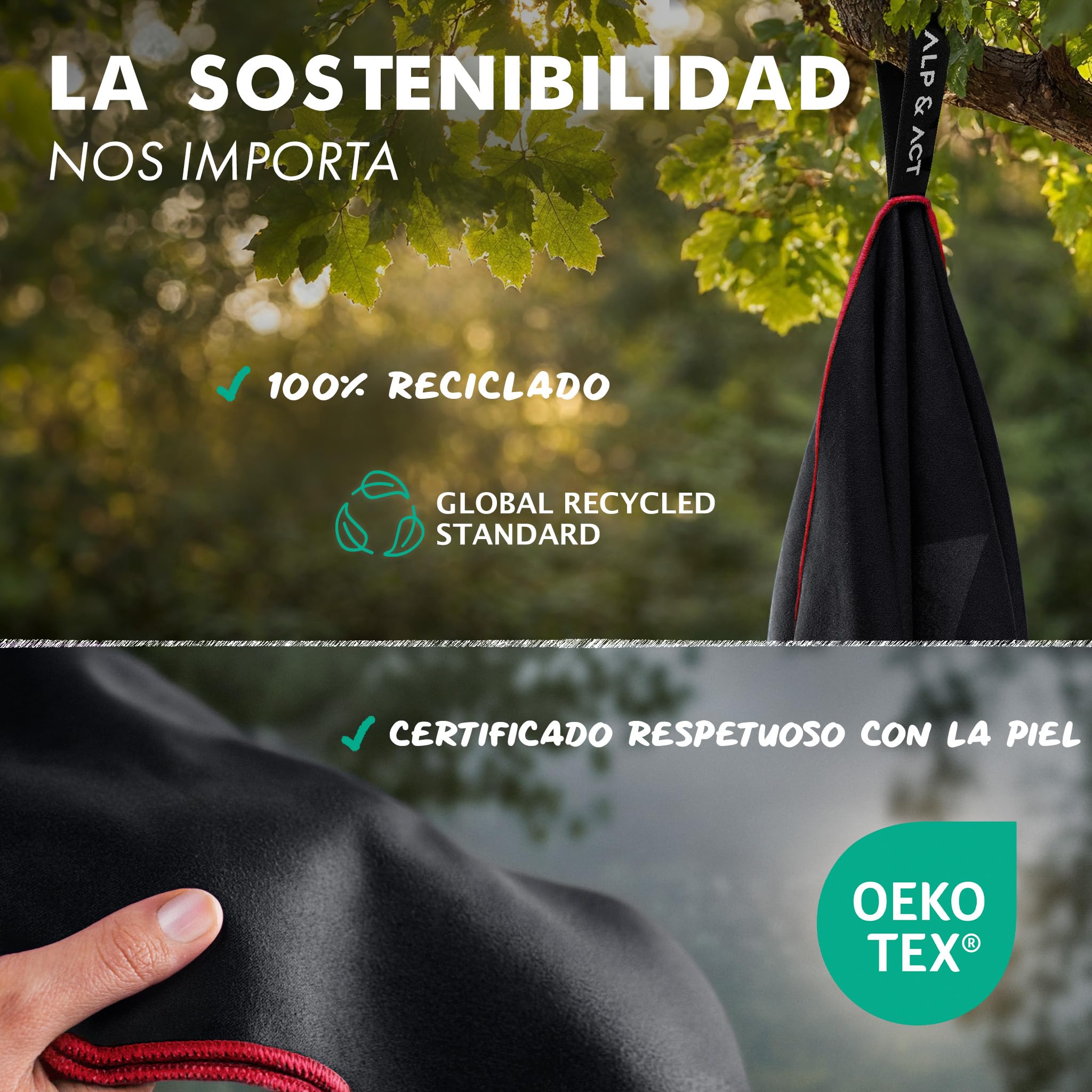 ALP & ACT Toallas de Microfibra Set de 2-100% recicladas - Extra COMPACTAS y ultraligeras - 150x70 cm + 100x50 cm - Toalla de Viaje, de Playa y para Deporte - Paños Incluye Bolsa - Negro