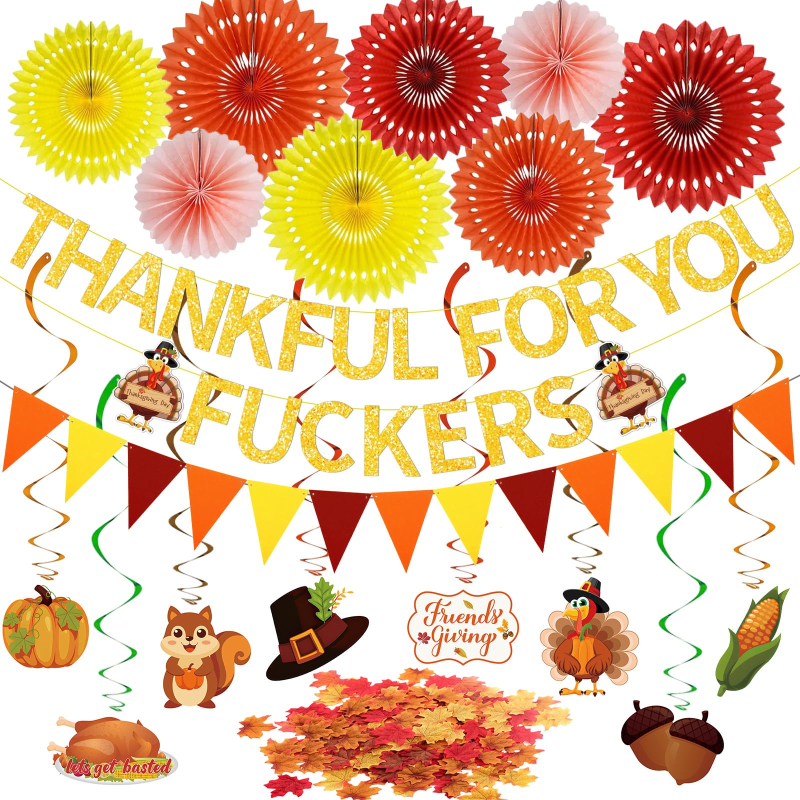 Bannière Thanksgiving Friendsgiving à paillettes pour une décoration de table automnale réussie