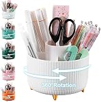 Cayxenful Pencil Holder For Desk,5 Slots 360°Degree Rotating Desk Organizers And Accessories,Desktop Storage Stationery Supplies Organizer, Cute Pencil Cup Pot For Office, School, Home (H-Black)
