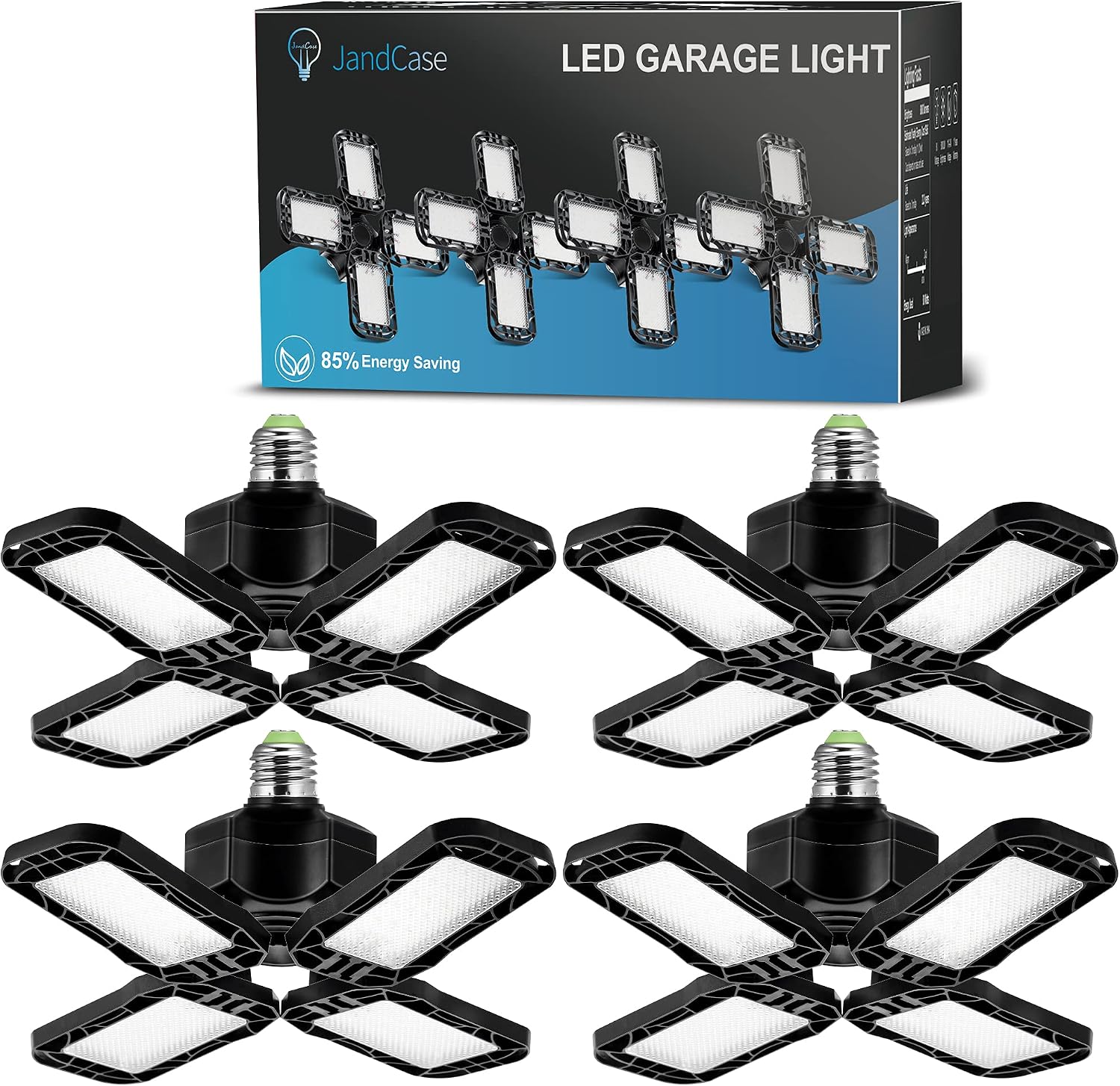 JandCase LED Garage Light, Four-Leaf Garage Ceiling Light Fixtures, E26 Base (4Pack | Design2)