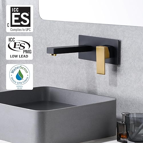 Vista 33 de SUMERAIN Grifo de lavabo de baño de montaje en pared, grifo de lavabo de níquel cepillado, manija única con válvula áspera cepillado níquel