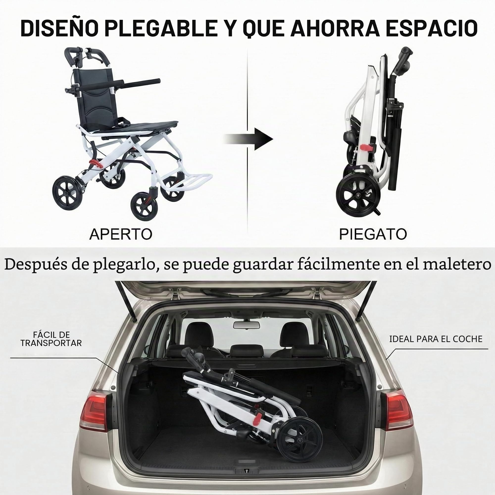 Silla de ruedas plegable portátil, silla de transporte ligera con correa de seguridad ajustable, marco de acero al carbono, ruedas de poliuretano para un paseo suave, diseño ergonómico para adultos,