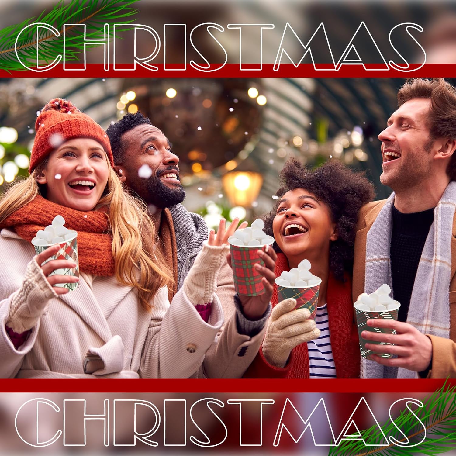 60 Sets Christmas Disposable Coffee Cups with Lids and Sleeves 12 oz Paper Coffee Cups Christmas Buffalo Plaid Coffee Cups for Hot Cold Drinks Tea Beverage Christmas Party Supplies, Red