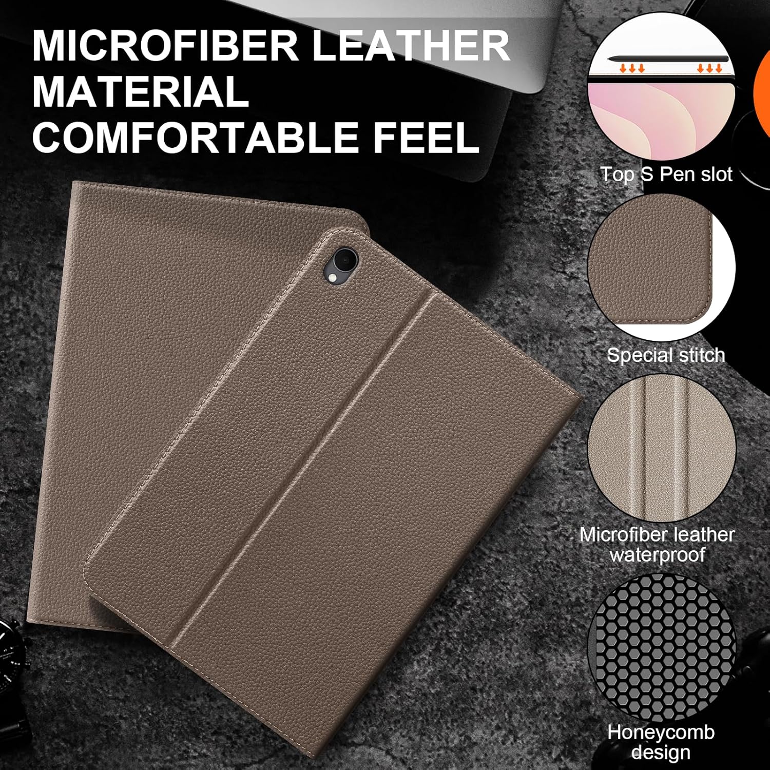 for Samsung Galaxy Tab S11 11 Inch Case 2025, Slim Folio Cover with S Pen Holder, Auto Wake/Sleep, Adjustable Kickstand, Shockproof Hard Shell, Premium Microfiber Leather - Gray Brown