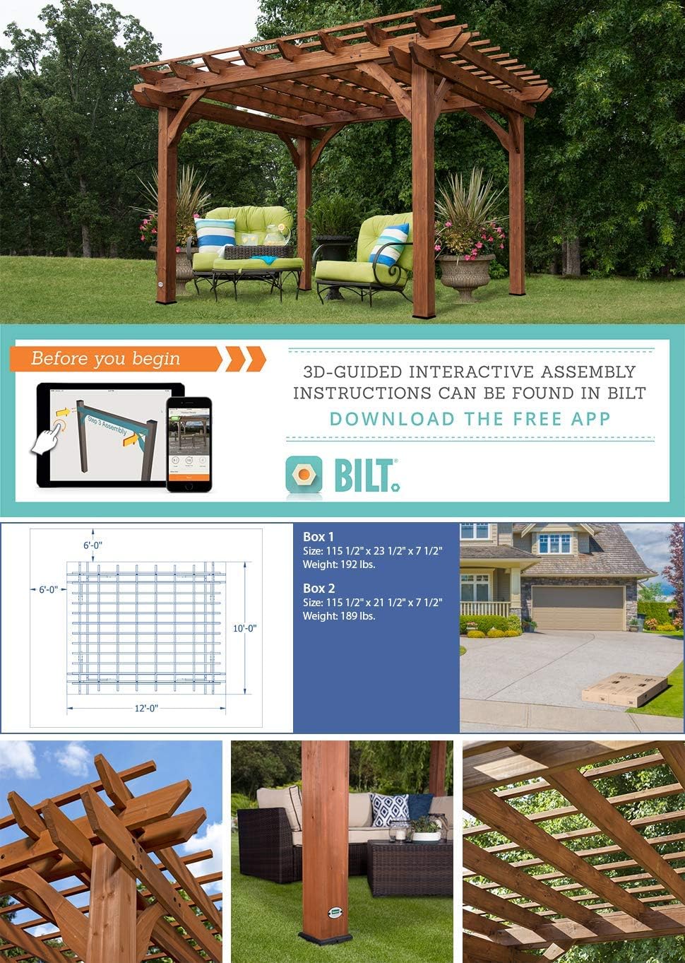 Backyard Discovery 12' by 10' Cedar Wood Pergola, Wind Secure, Strong, Quality Made, Rot Resistant, Concrete Anchors, Spacious for Outdoor Patio, Deck : Patio, Lawn & Garden