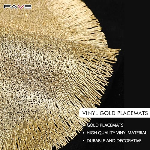 Miniatura 3 de FAVE Manteles individuales con borlas doradas, 10 unidades