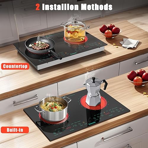 Miniatura 4 de Estufa eléctrica de 2 quemadores, estufa eléctrica de 110 V con dos quemadores de 2000 W, encimera de 24 pulgadas y placa de cerámica integrada para