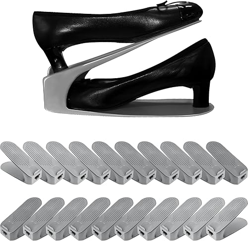 Miniatura 8 de Organizador de ranura para zapatos de una sola pieza, paquete de 10 apiladores que ahorran espacio para armario, entrada y zapatero | No necesita