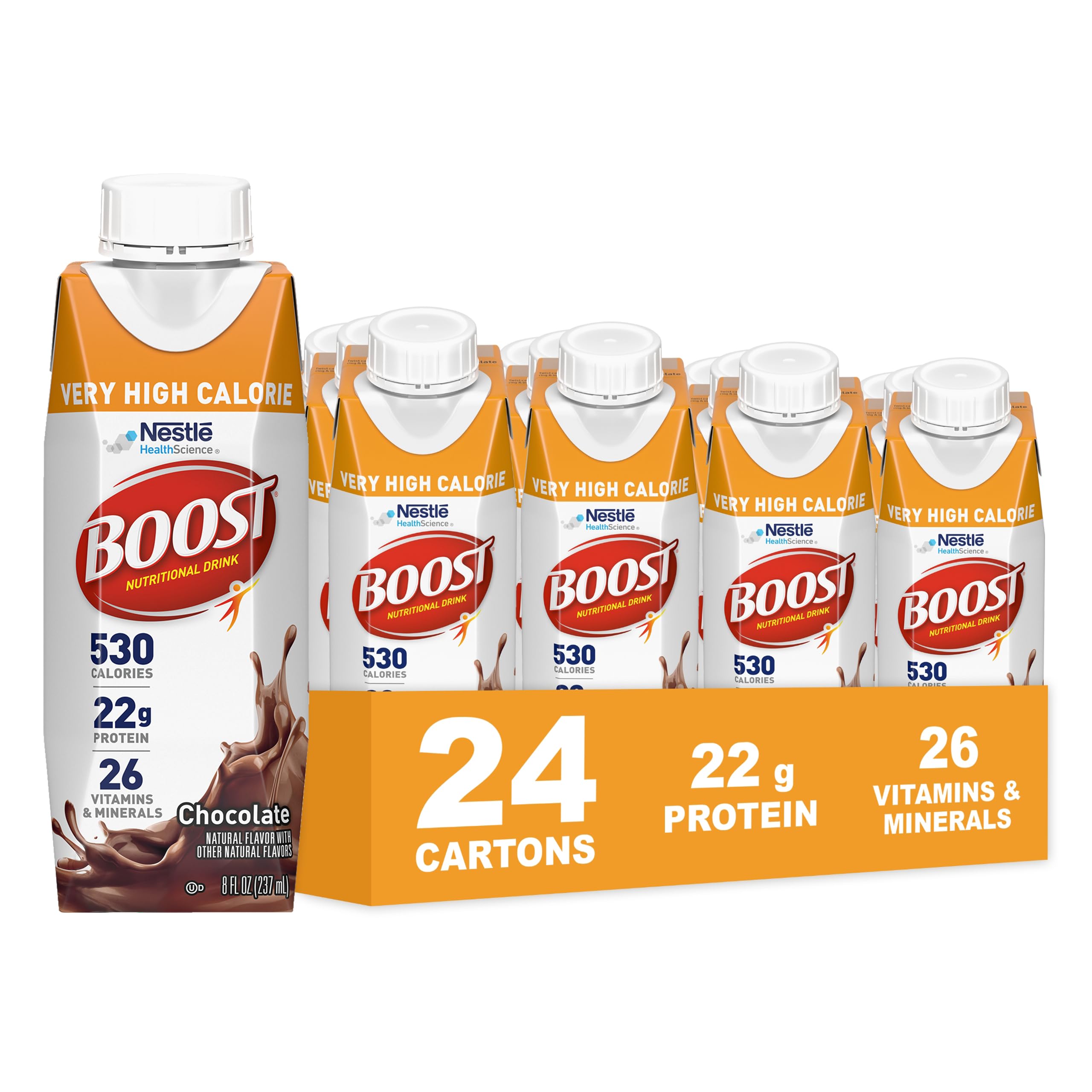 BOOST Very High Calorie Nutritional Drink, Chocolate, 8 Fl Oz, 24 pk Chocolate 8 Fl Oz (Pack of 24)