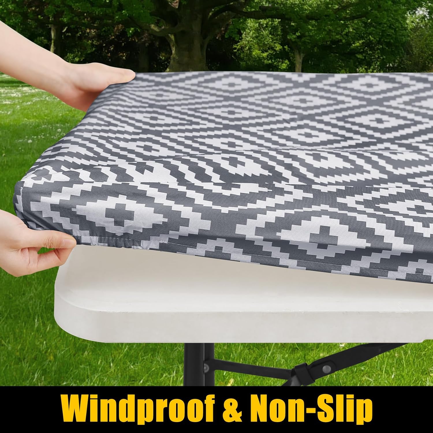 Condition photo showing Brand New for smiry rectangle picnic table cloth, waterproof elastic fitted outdoor tablecloths for 4 foot tables, wipeable flannel backed vinyl table cover for camping, dining and indoor (30"x48", grey) 30" x 48" grey