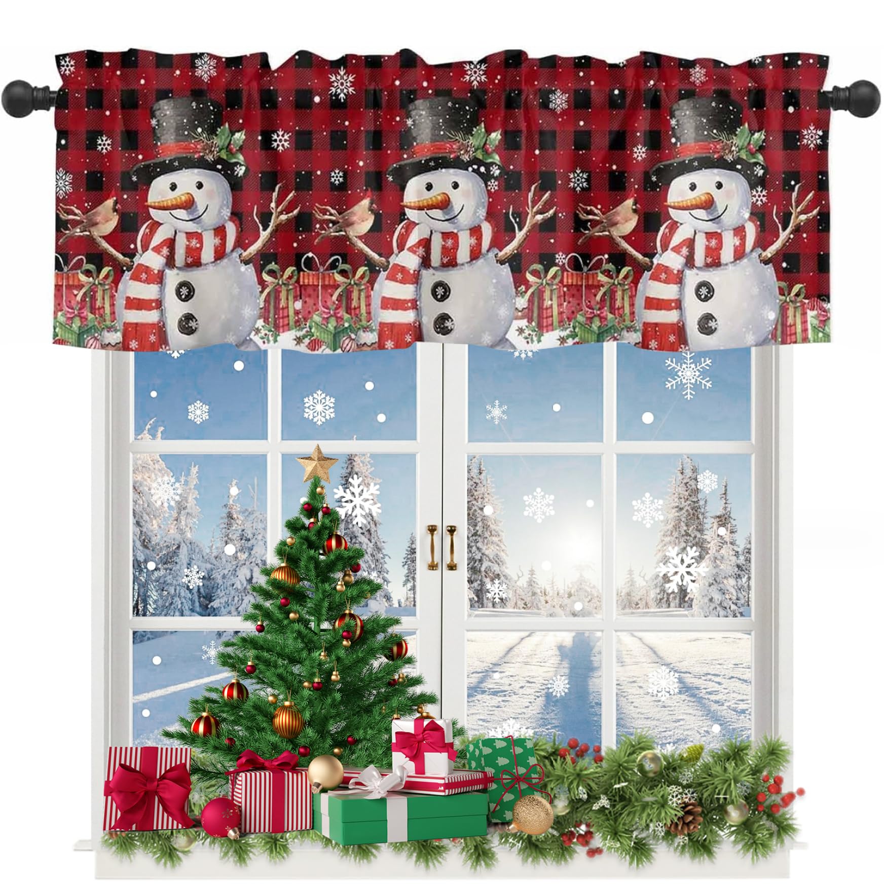 fkngcp Cortinas de Cocina de Navidad 54x18 Pulgadas de Copos de Nieve Corta Navidad cenario de Ventana de Ventana de Bolsillo de Bolsillo de de la Cocina cenefas para la Sala de Estar baño baño