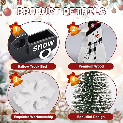 Miniatura 6 de Yinhua - Decoraciones de Navidad para interiores, decoración de mesa navideña, muñeco de nieve de camión negro con árbol de Navidad y copos de