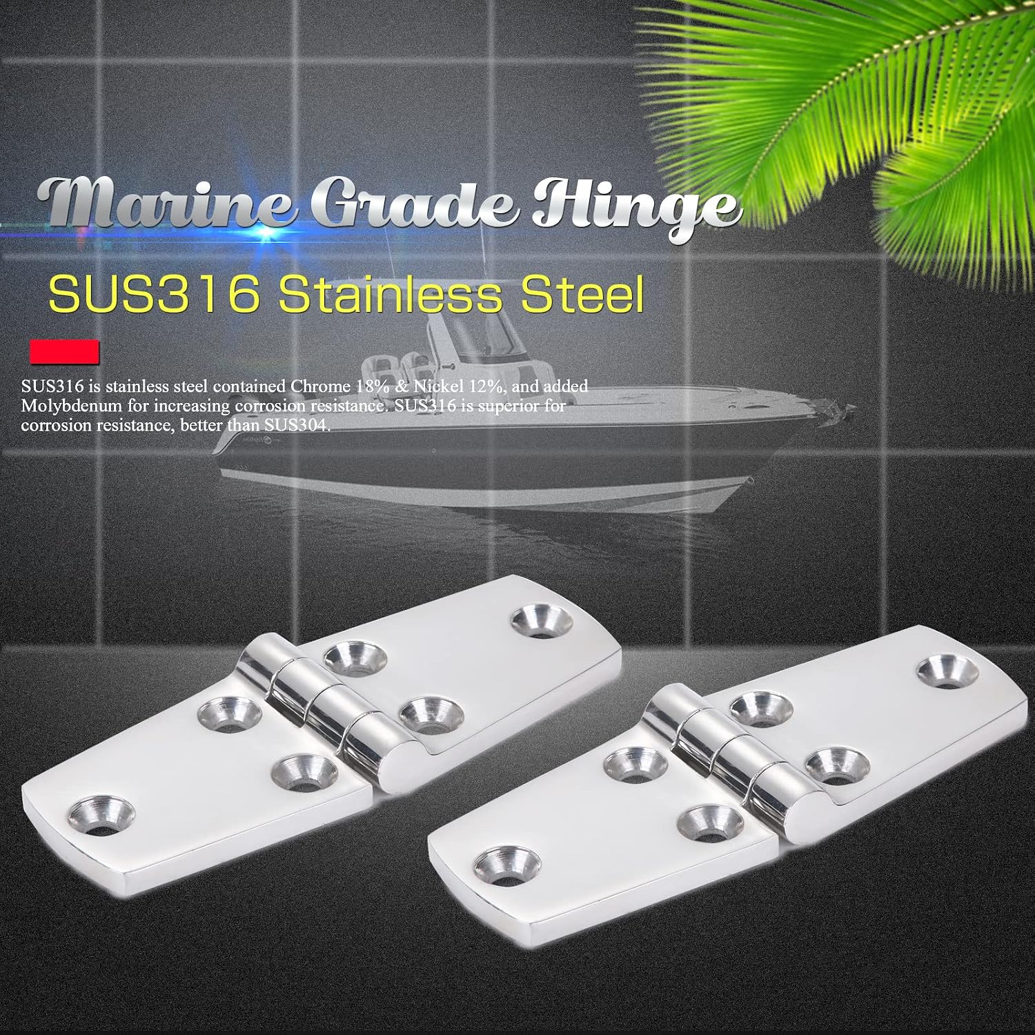 AMYSPORTS Marine Mount Door Hinges Steel Stainless Hatch Boat Hinge Hardware Heavy Duty Boat Hinge Deck Cabinet SUS316