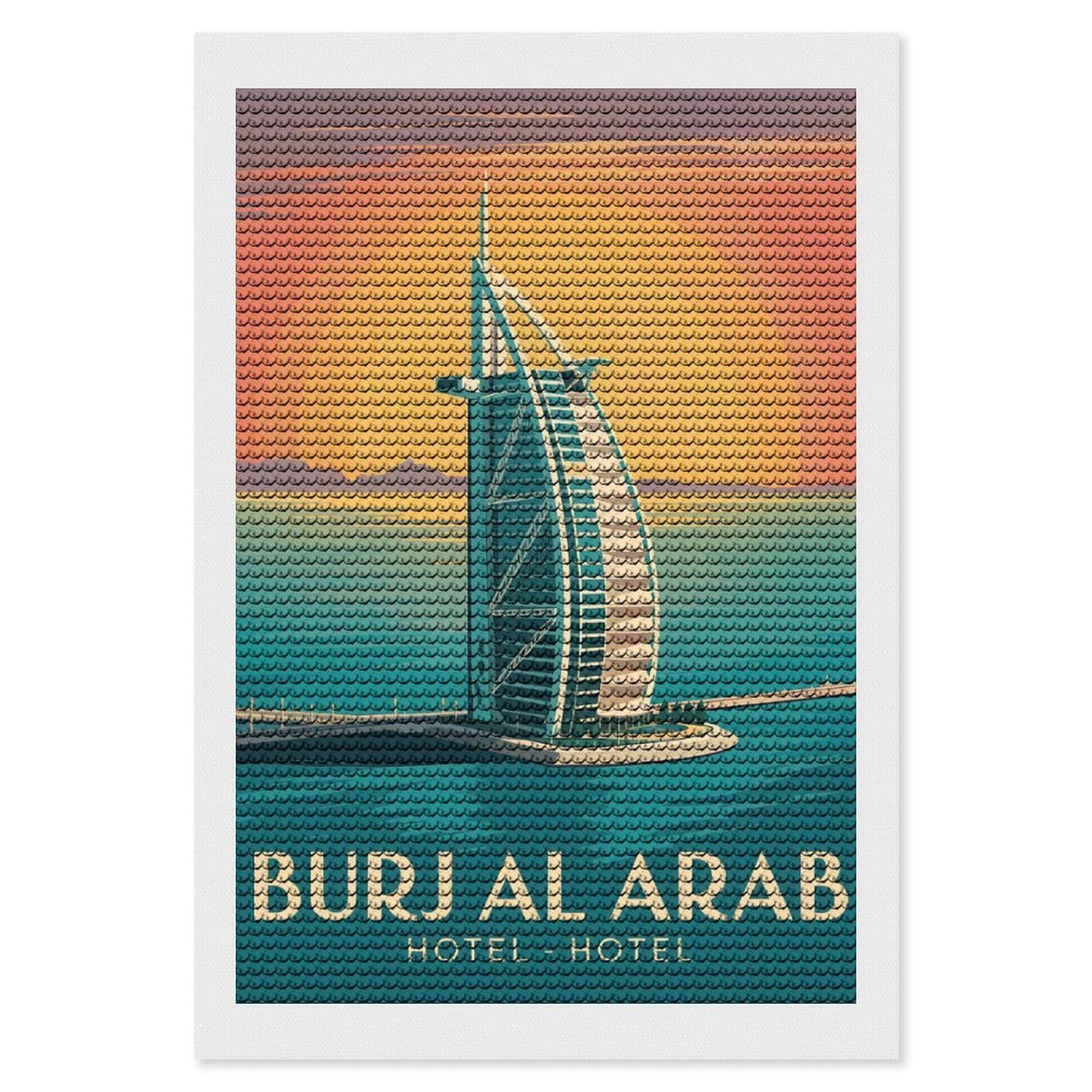 Junmoney Burj Al Arab Hotel Illustration Diamond Painting Canvas Set 8"x12", for Women, Pleasing Wall Art Project, Aesthetic Room Decor, Gift Idea