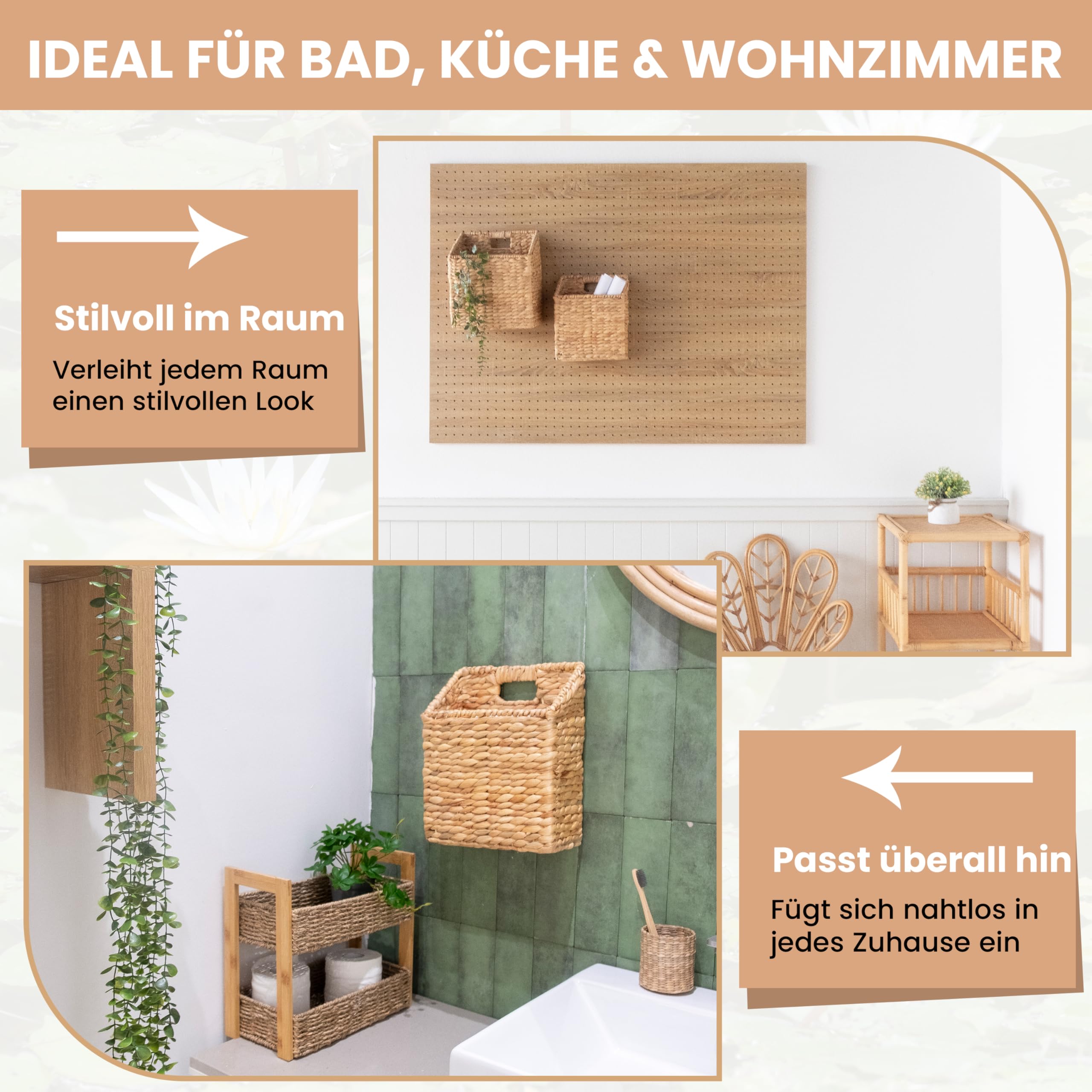 2er Set Hängende Aufbewahrungskörbe aus Wasserhyazinthe – Handgeflochtene Wandkörbe für Post, Dokumente, Bücher & Zubehör – Wandorganizer für Flur, Küche, Büro – Boho & Landhausstil