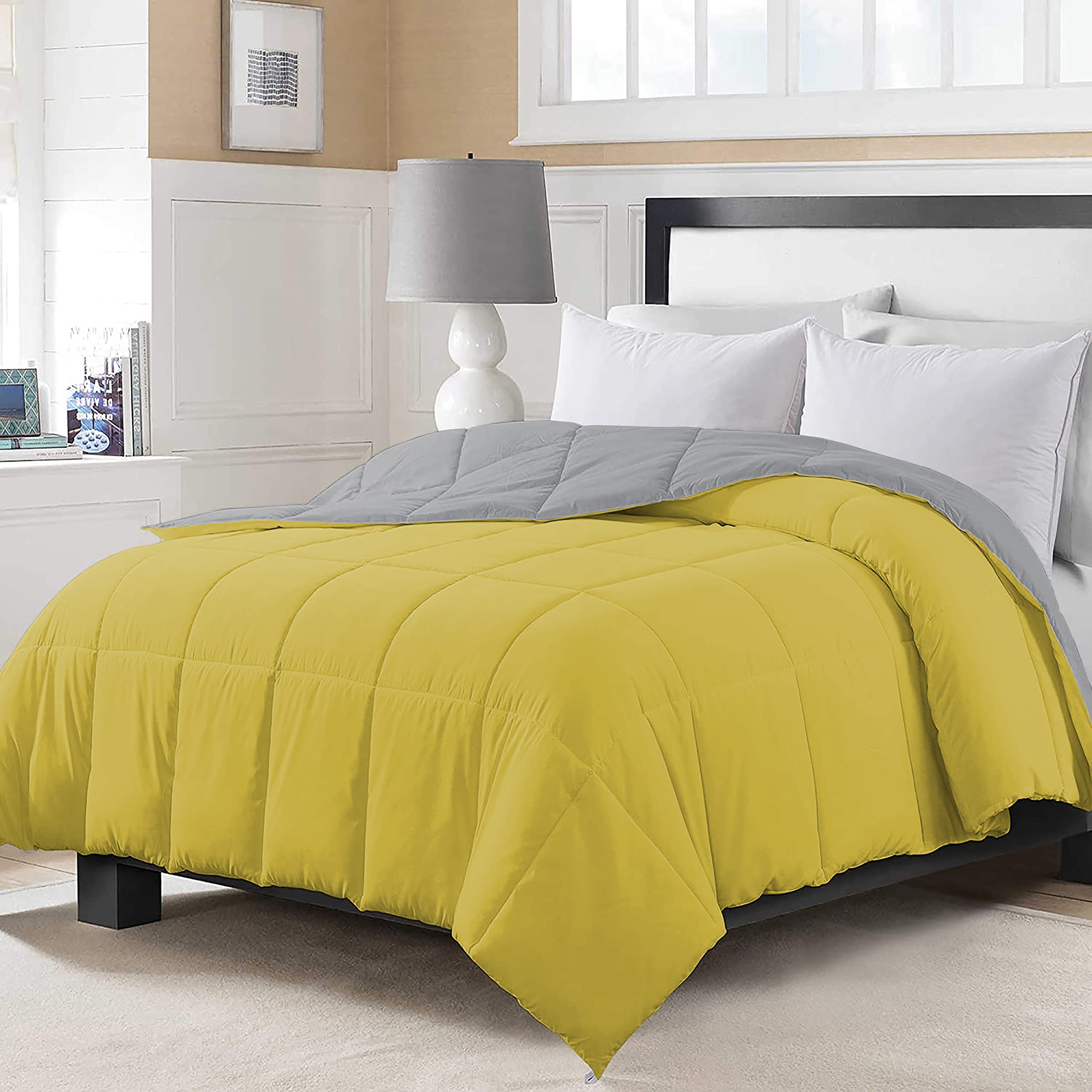 Quilted Comforter - 150 GSM Microfiber Reversible Comforter Double Bed - All Seasion AC Comforter |AC Comforter/Blanket/Quilt/Rajai - Gold/Silver-image-17
