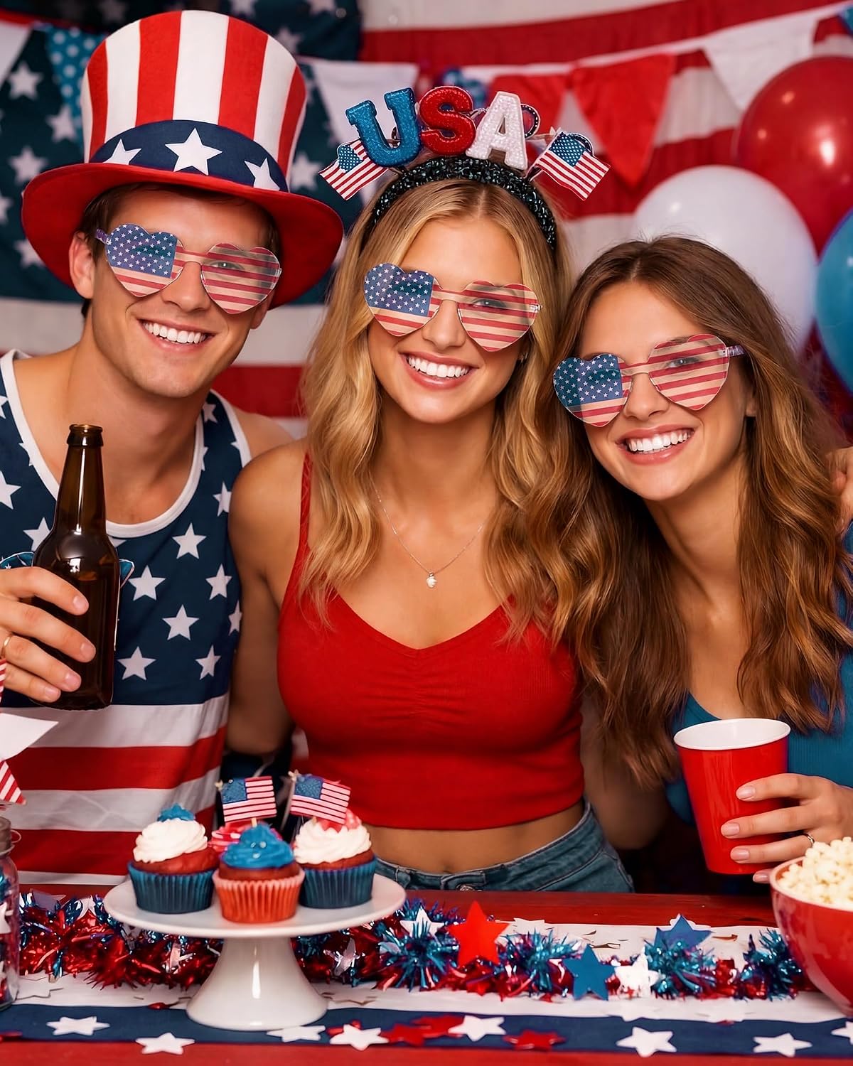 24 Pack 250th Anniversary Heart Sunglasses 4th of July Sunglasses Bulk Red White Blue USA Flag Eyeglasses Costume Accessories Outfit for Parade Throws Party Supplies
