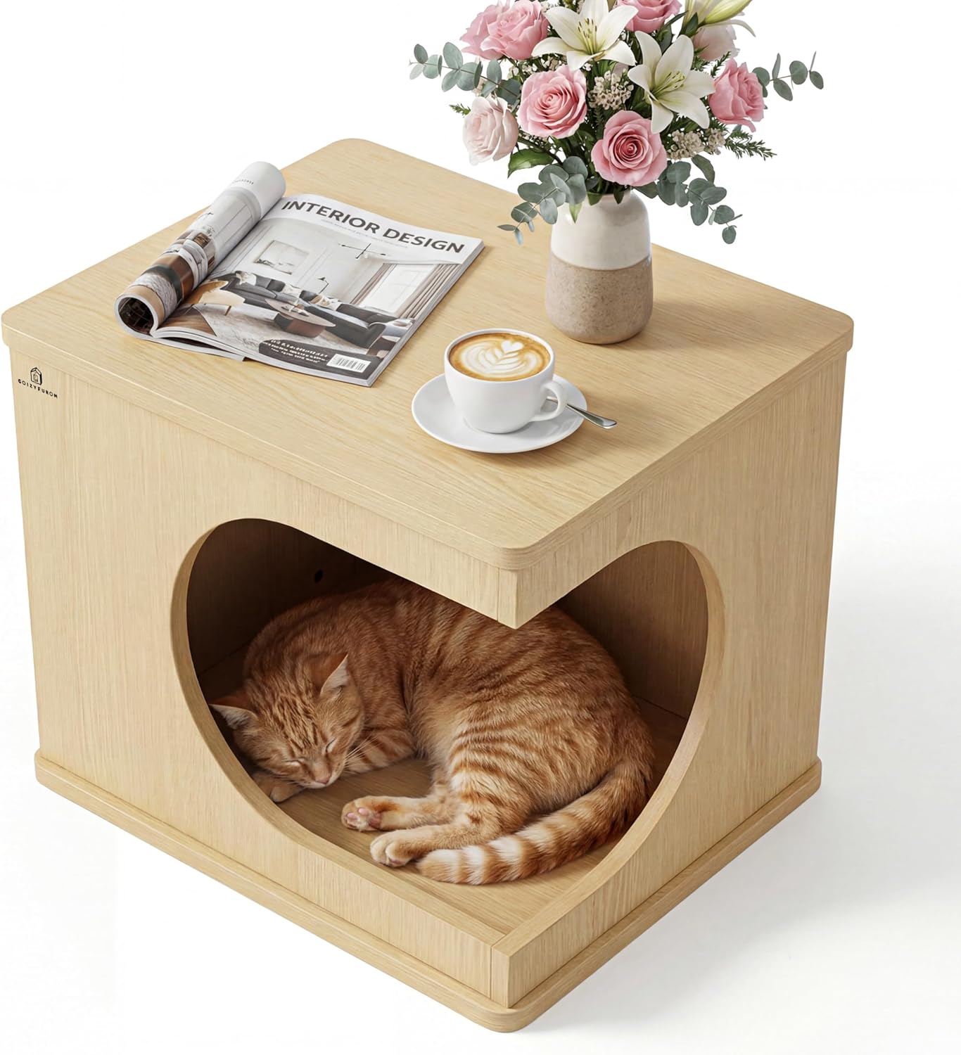 Cat Cabinet Litter Box Aluminum Pet House Side End Table for Indoor and Outdoor, Large Space Cat Hideaway, Dark Walnut