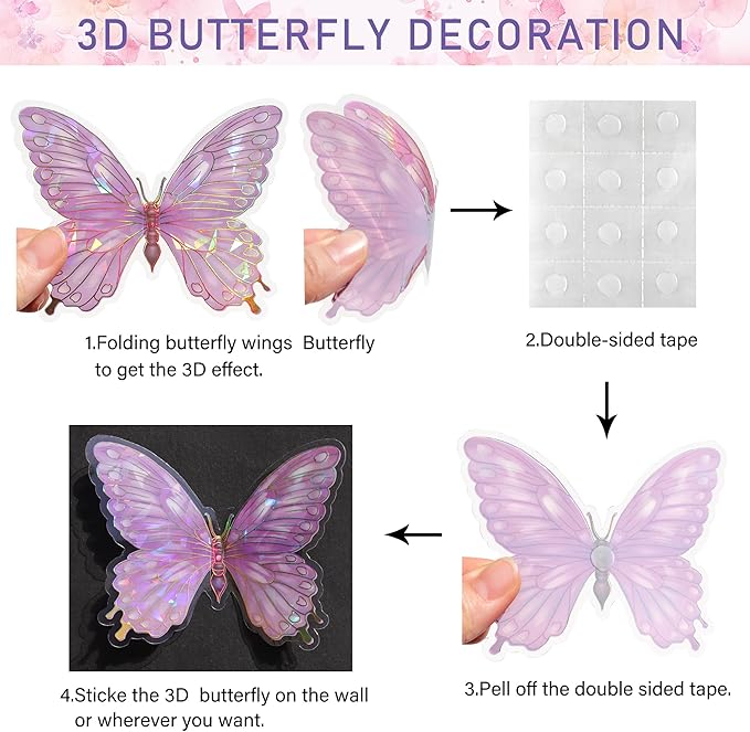 Decoración de Pared 3D Mariposas - 50 Piezas - Pegatinas de PVC Removibles miniatura 8