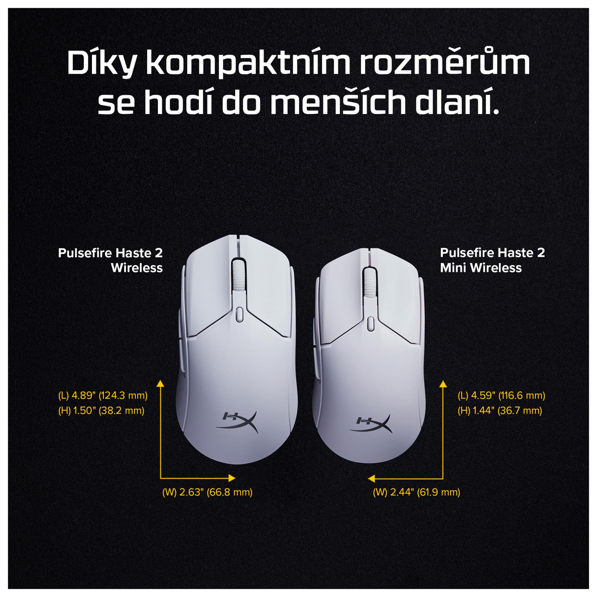 HyperX Pulsefire Haste 2 Mini bezprzewodowa mysz do gier na PC, kompaktowa, lekka, Bluetooth 2,4 GHz, biała