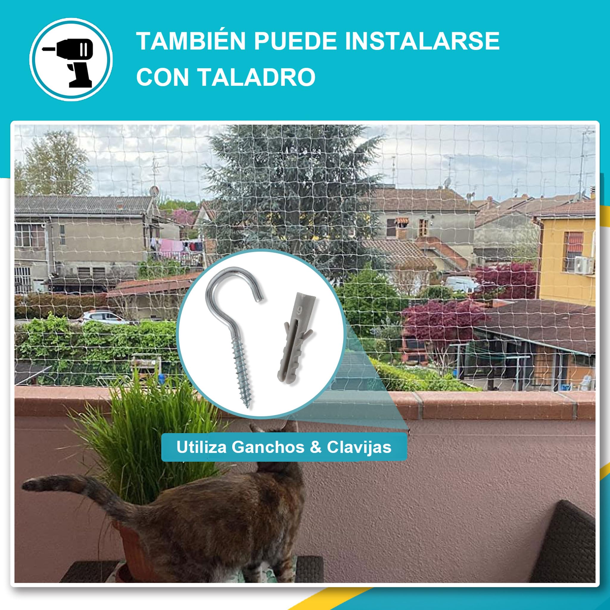 Red para gatos para balcón sin taladrar, 10 x 3 m, rejilla para gatos para ventanas, red de protección transparente para gatos para asegurar balcones, terrazas, ventanas, escotillas de techo