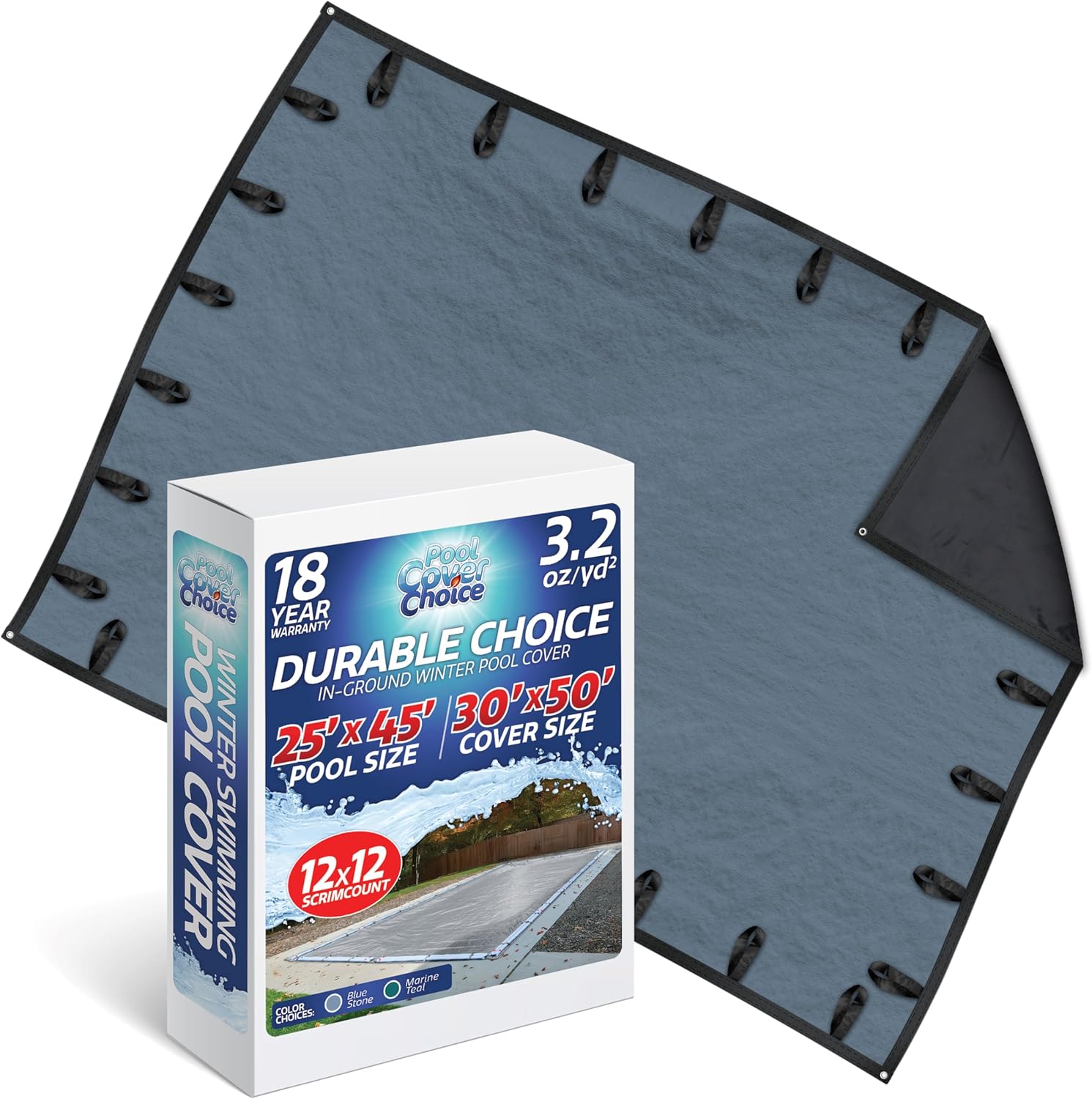 Winter Swimming Pool Cover for 25 ft x 45 ft Inground Rectangular Pool Size, Durable Choice Series, Solid Material, Color - Blue Stone, Pool Cover Choice 342545RCHOICE