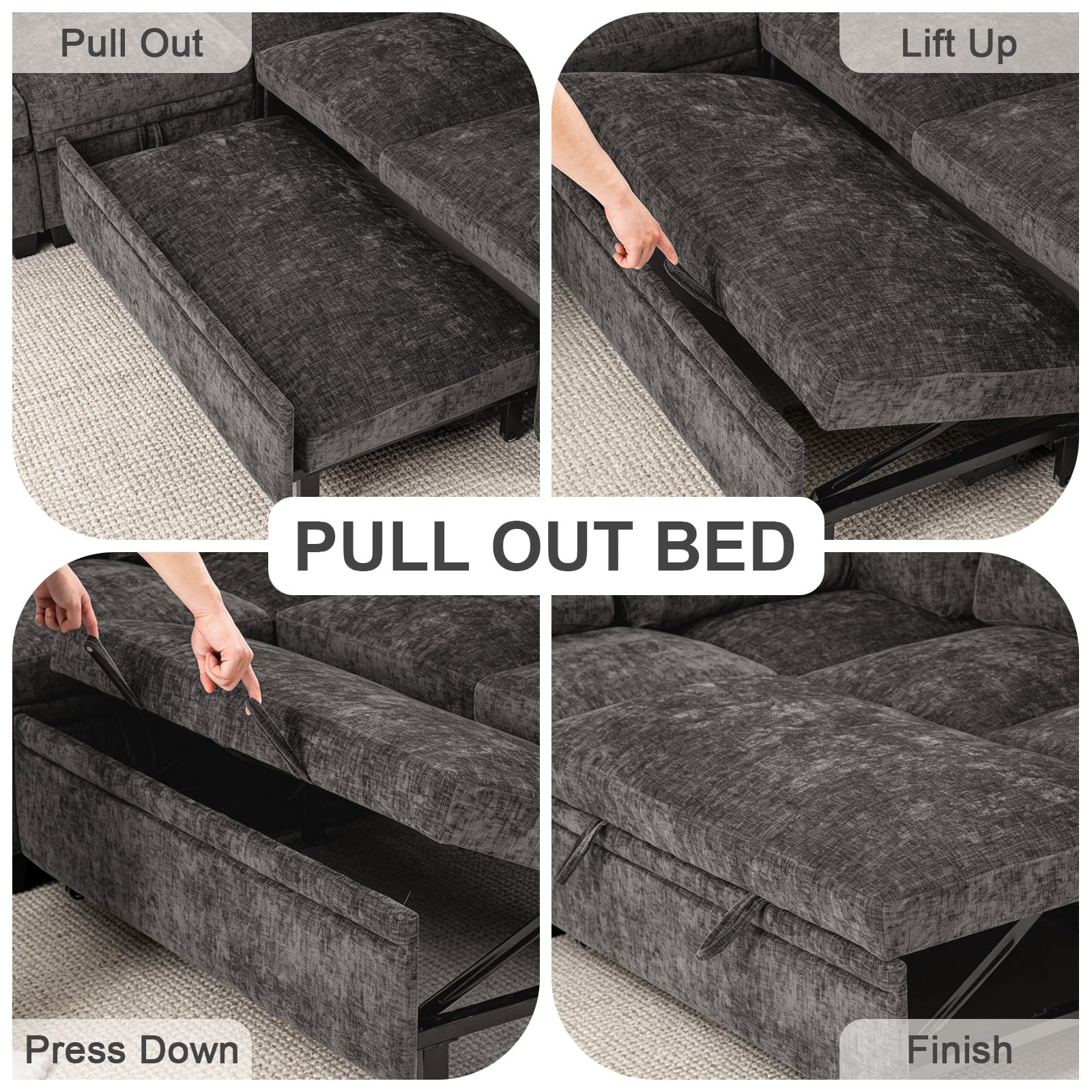 HOMYEDAMIC L Shaped Sectional Sleeper Sofa with Pull Out Bed, 7 Seat Modular Che — product photo