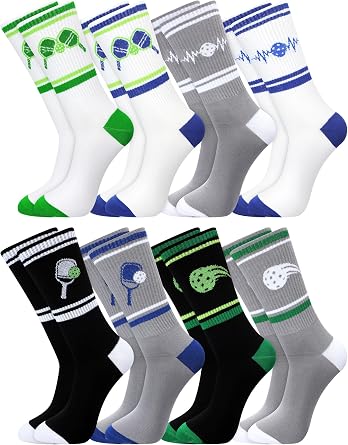 Cuffbow 8 Pairs Dink Ball Pattern Socks Performance Novelty Athletic Socks Sports Gift for Dink Ball Lovers Women Men