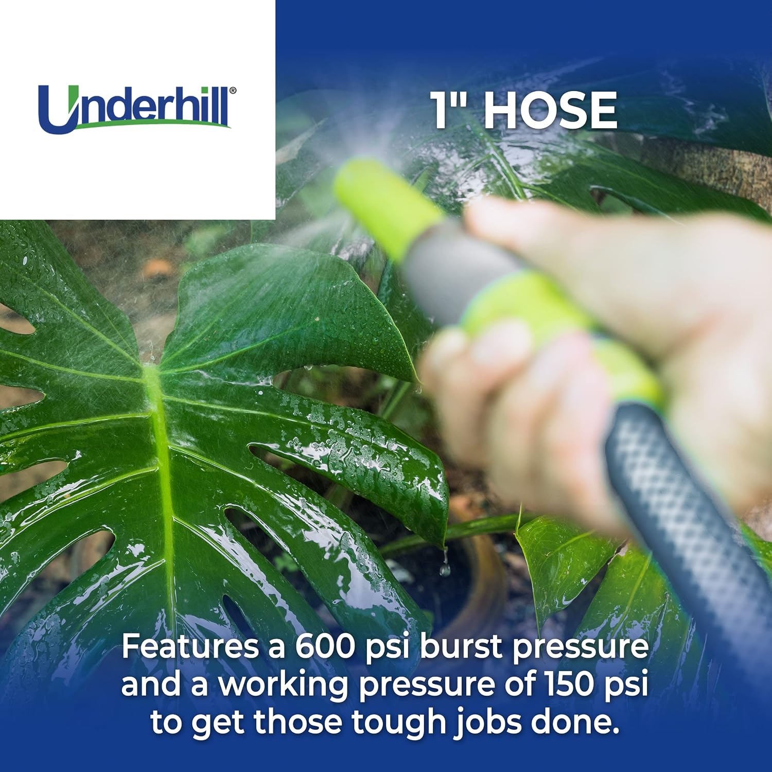 Underhill UltraMax Commercial Garden Water Hose, Heavy-Duty, Anti-Kink, Industrial, Non-Conductive, 600 psi, H10-125C, 1 Inch x 125 ft, Clear