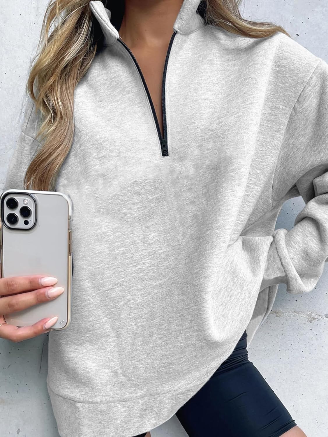 LANBAILAN Womens Oversized Sweatshirts Fall Sweaters Fashion Hoodies Half Zip Pullover Long Sleeve Shirts Clothes Black - Image 3