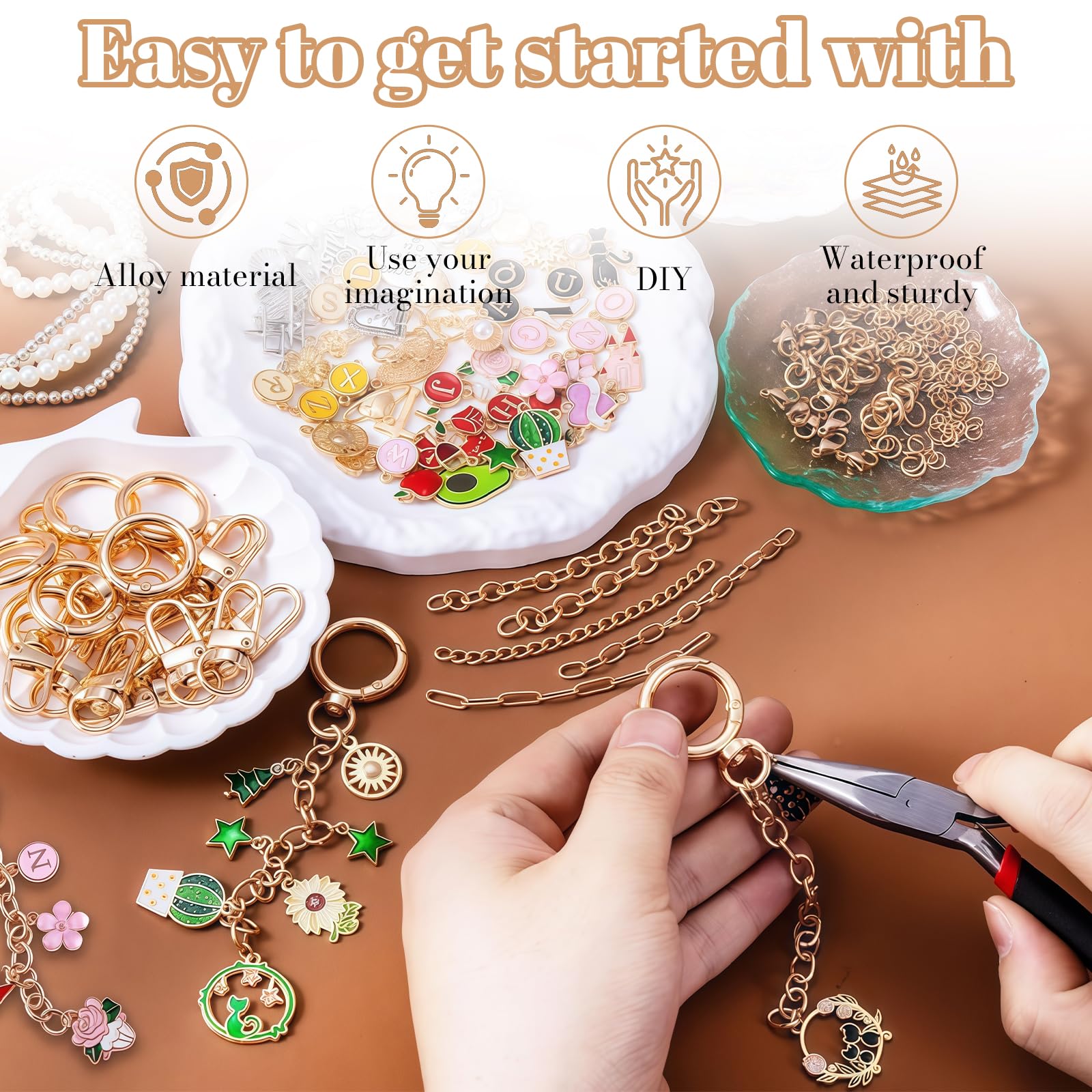 Kit De Création De Porte-clés DIY - 325 Pièces Avec Charms, Pendentifs, Perles Et Outils